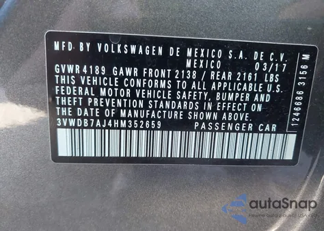 2017 Volkswagen Jetta 1.4T Se из США, поврежденный, VIN 3VWDB7AJ4HM352659